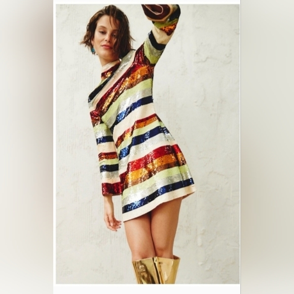 Alice + Olivia Mailynn Sequin Striped Multicolored Mini Dress SIZE 12 NWT $985 - Picture 9 of 16